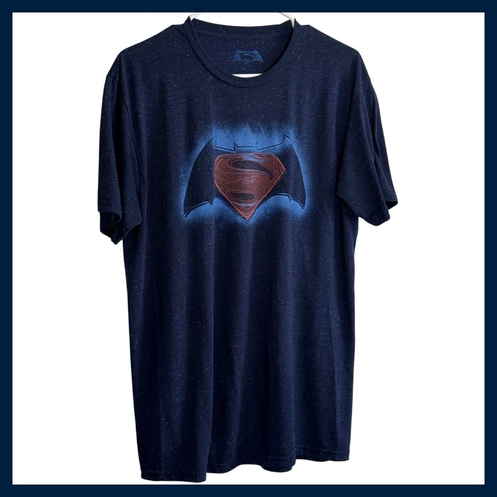 DC Comics Batman v Superman Dawn of Justice Mens Navy Heather Graphic T-Shirt L